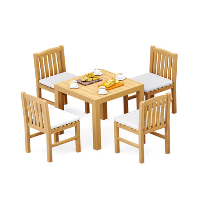 Ensemble de salle à manger en bois de teck Grade-A: table carrée et chaises sans accoudoirs Devon # 11DV0800