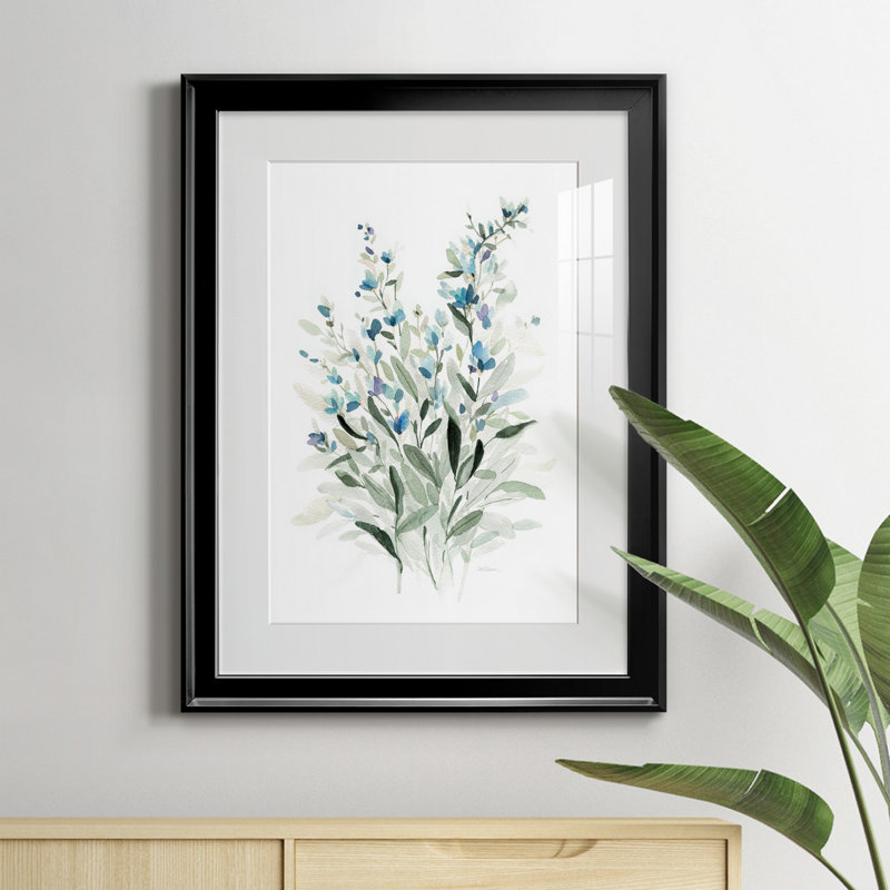 Delicate Blue Botanical I - peinture encadrée, Noir, H 18,5 po x l 24,5 po x P 1,5 po