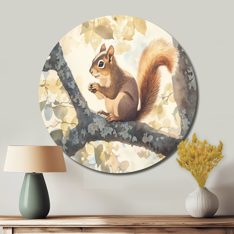 Décoration murale ronde en métal écureuil écureuil - animaux, L 23 po x H 23 po