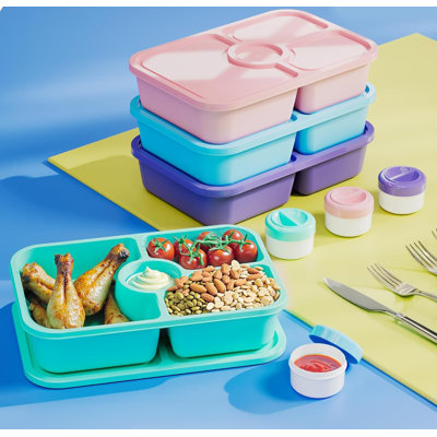 1100ML 3+1 Compartment Bento Box – Leak-Proof Cat Ear Lid Meal Prep Container with Sauce Pots