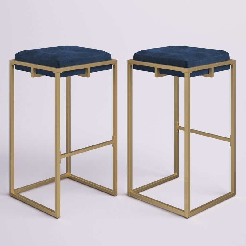 Simmerman Upholstered Counter Stool with Metal Frame, Navy Velvet, Bar Stool (30" Seat Height)