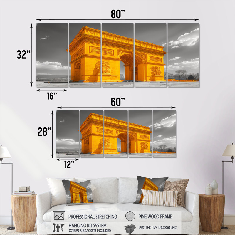 «Yellow Yellow Stone» Monument Arc De Triomphe, ensemble d'art mural sur toile, H 28 po x l 60 po