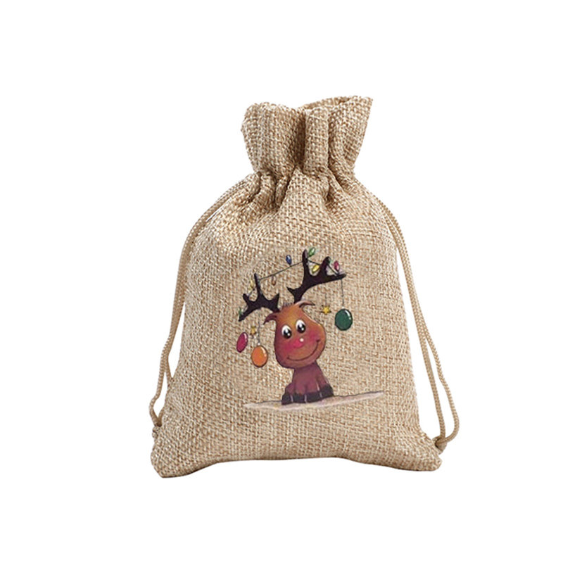 Sac de cadeau de Noël en lin imprimé sac à dos de père Noël