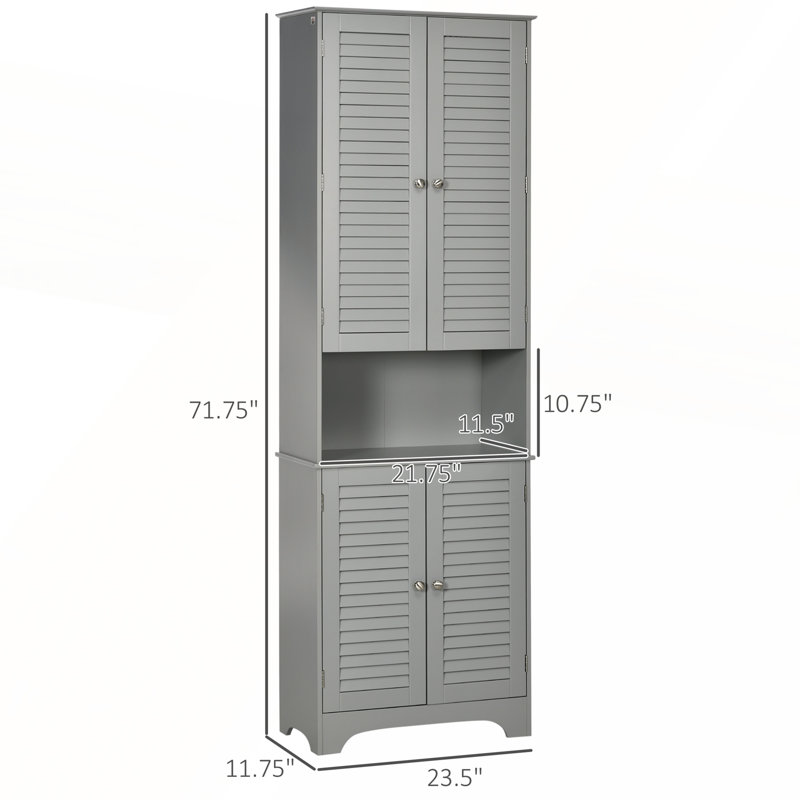 Armoire de rangement autoportante haute et étroite avec portes et tablettes réglables, Gris