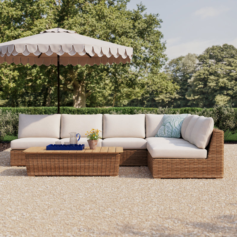 Windsor 5-Piece Aluminum All-Weather Wicker Modular Sofa Set With Olefin Cushion