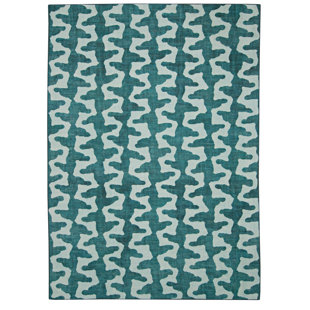 Kivett Stalk Aqua and Green Indoor Outdoor Machine Washable Area Rug