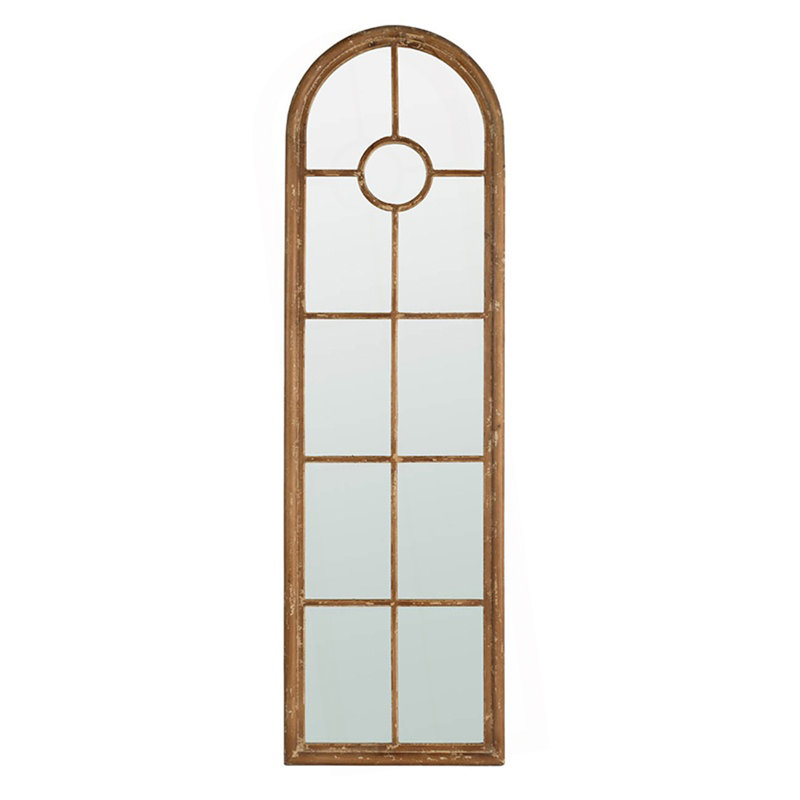 24X79" Half-Round Elongated Mirror With Decorative Window Look Classic Architecture Style Solid Fir Wood Interior Decor
