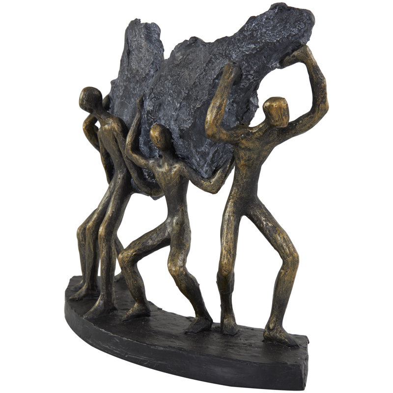 Polystone Carrying Stone People Decorative Bronze Sculpture