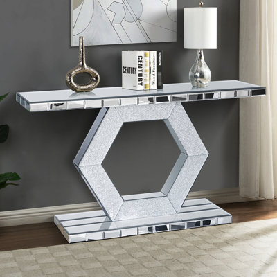 Table à miroir scintillante à base en bois massif de 55 po pour un rangement spacieux dans les maisons modernes à deux niveaux