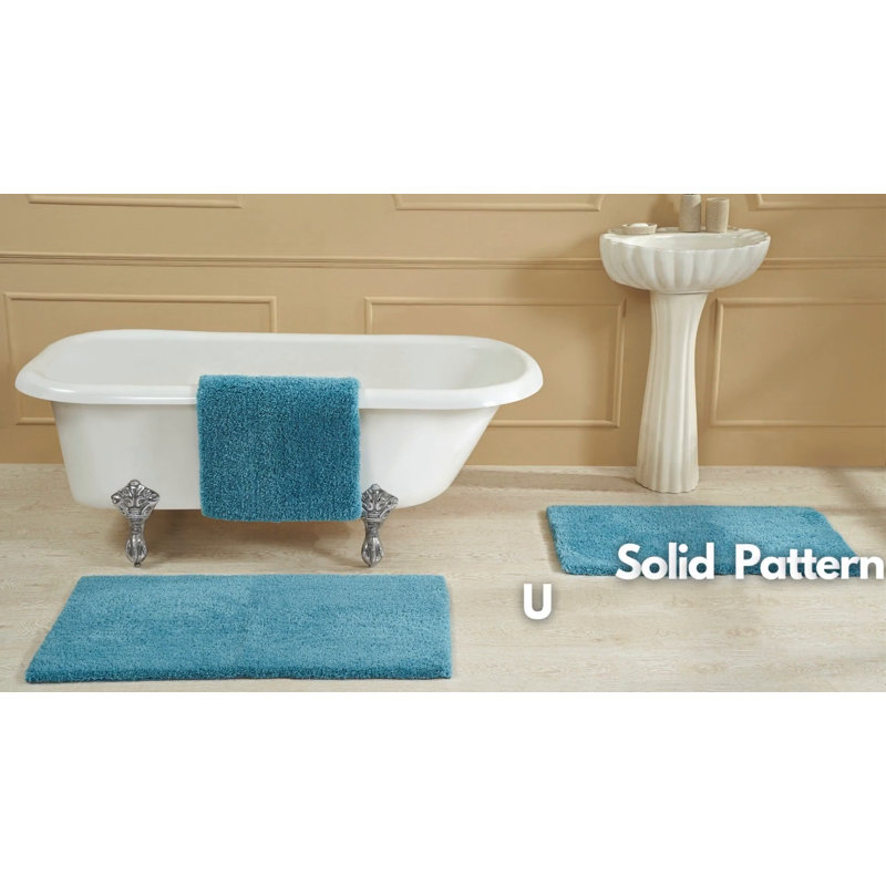 White Micro Plush Polyester 2 Piece Bathroom Rug Set