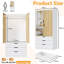 2 Door Wardrobe with Mirror and 3 Drawers, Wood Wardrobe with Motion-Sensor Lighting and Hanging Rail