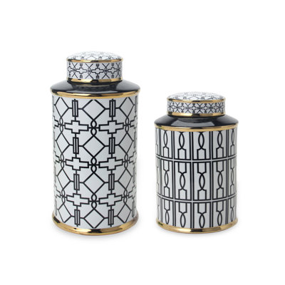 Elegant Ceramic Ginger Jars with Geometrical Design and Removable Lid