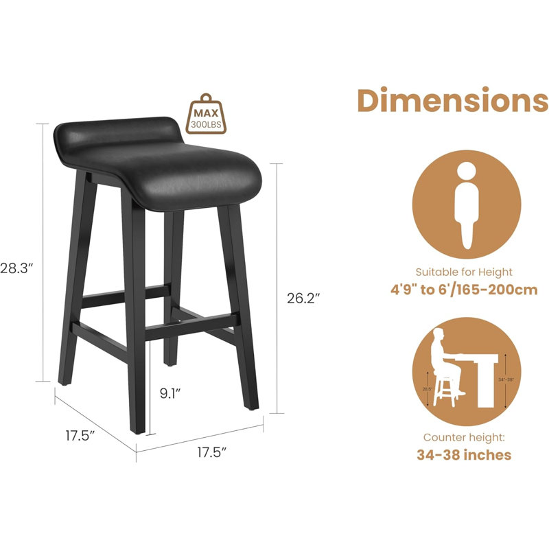 Counter Stool with Metal Frame, Black, 2, 70.83 cm