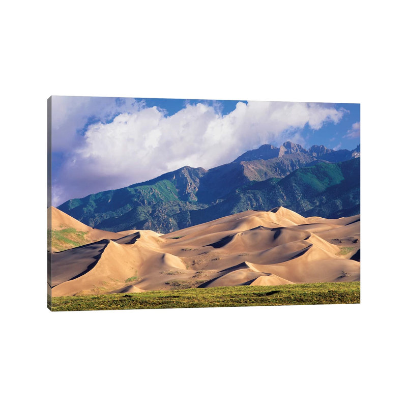 Sand Dunes with Sangre de Cristo Mountains in the Background, Great Sand Dunes National Park and Preserve, Colorado 1 Piece Wrapped Canvas Wall Art