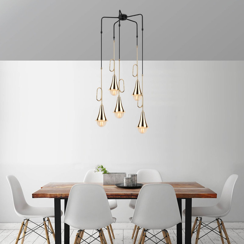 Lustre moderne noir et or, 21,7 po de diamètre x 39,4 po de hauteur | Corps en métal, 5 x douilles E27 de 40 W maximum | Élégant luminaire pour la décoration intérieure, la salle à manger et le salon | Conception IP20 élégante et novatrice
