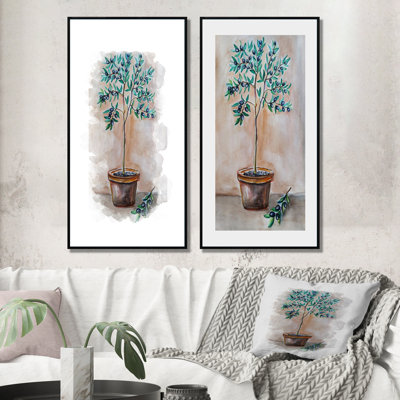Green Olive Tree Pot - Ensemble de 2 peintures sur toiles