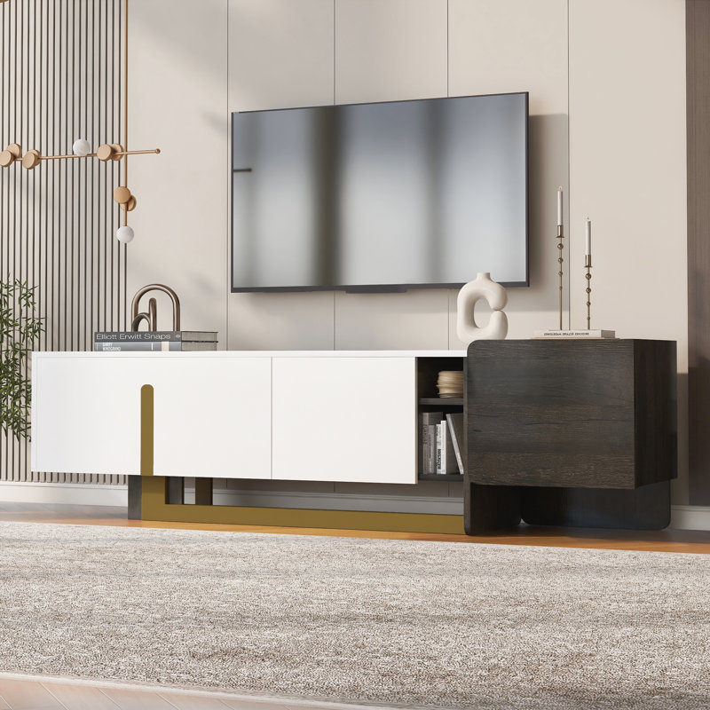 66.7'' Light Luxury TV Stand for TVs up to 70 Inches, Modern TV Cabinet with Metal Legs, 1 Drawer, 2 Cabinets and Adjustable Shelves for Living room