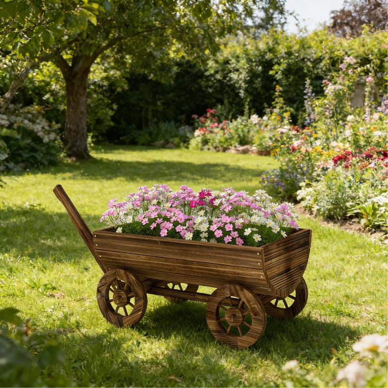 Petit chariot à fleurs brouette, jardinière mobile en bois