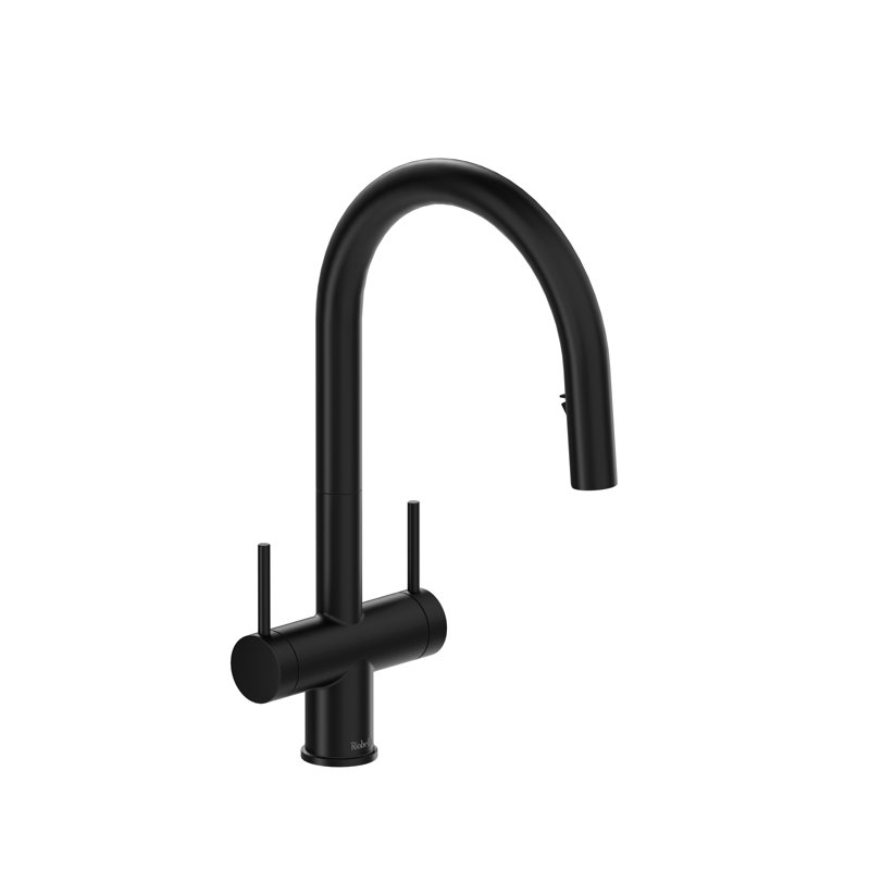 Robinet de cuisine extractible à deux poignées avec bec en C Azure, Noir