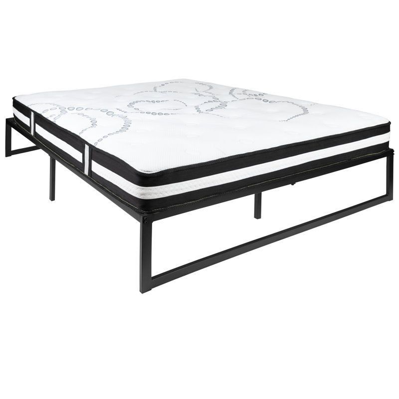 Structure de lit plateforme en métal 14 po avec matelas à ressorts ensachés Hada Hada, Grand