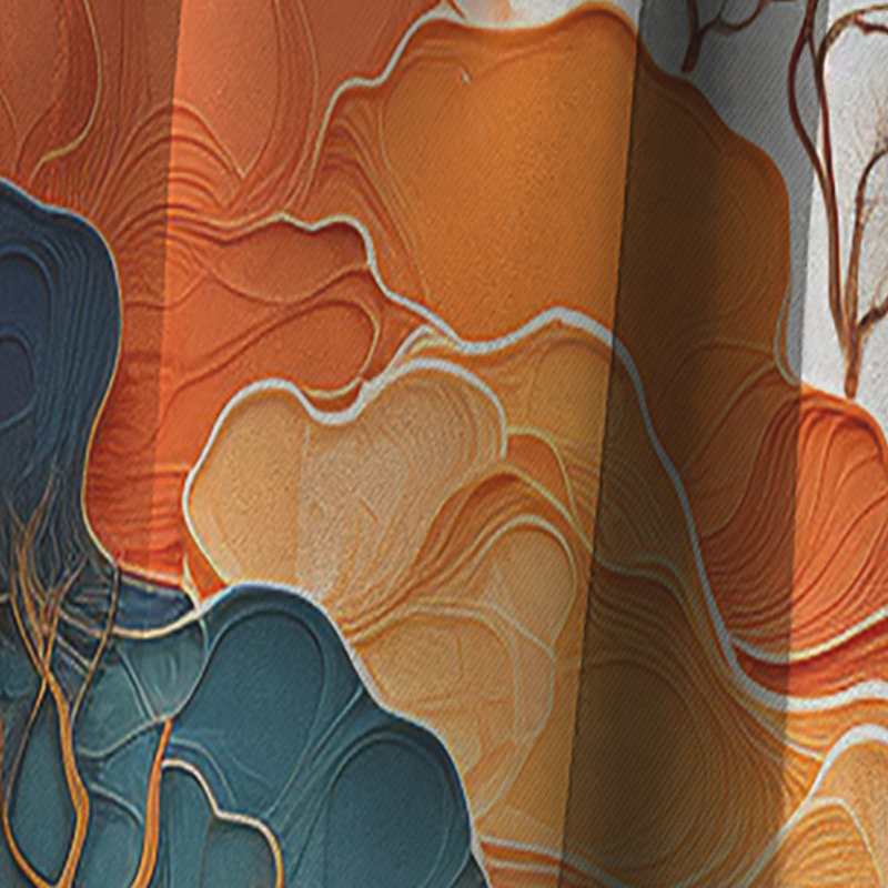 Abstrait orange et bleu River I - rideau occultant en marbre abstrait - 1 panneaux, L 52 po x L 120 po