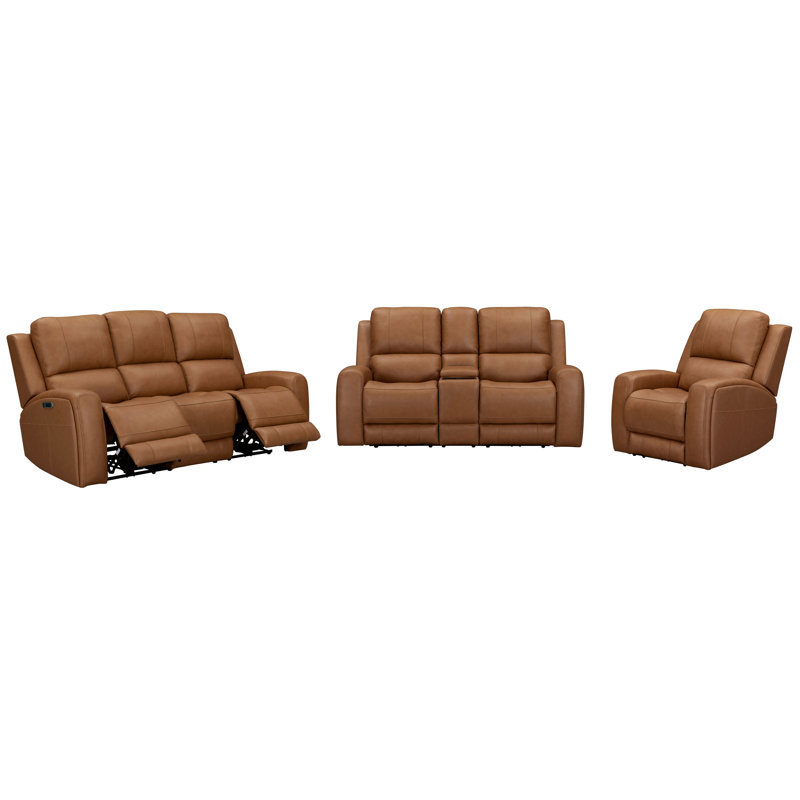 Causeuse et fauteuil inclinable électrique Abarca, 3 pièces: canapé, causeuse, fauteuil inclinable, Lyrique caramel