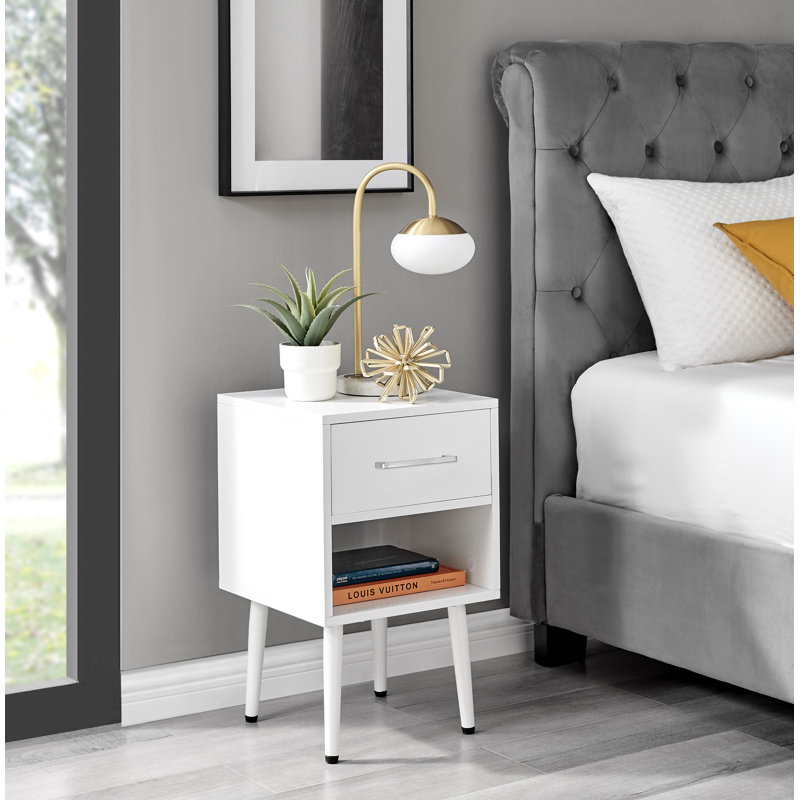 Taylor 1 Drawer Bedside Table, White/Silver