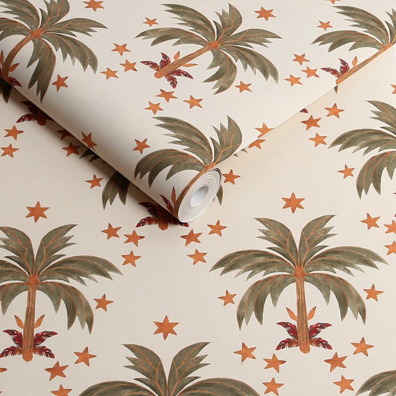 Midnight Palms Ivory Wallpaper, Black
