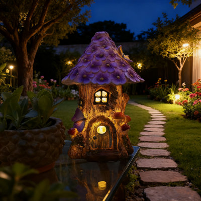 Lighted Fairy Garden House Outdoor Figurine - Mushroom House Garden Statue For Patio, Yard & Balcony Decor, Outdoor Yard Gift For Mom & Women