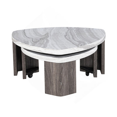 Contemporary Style Nesting Cocktail Table With Hidden Caster For Easy Swivel