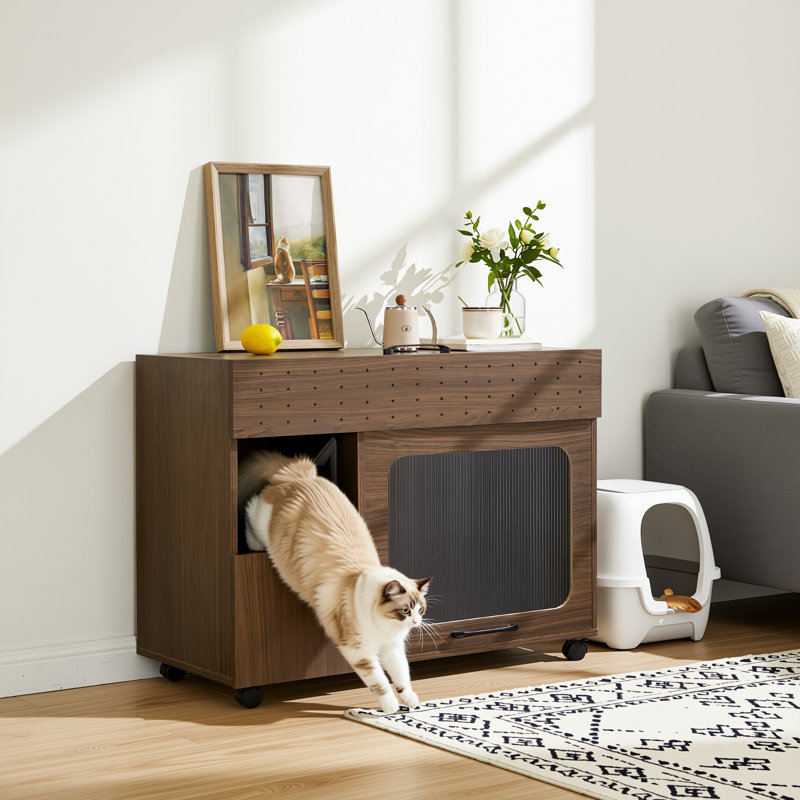 Table d'appoint cachée pour litière 35,5 "avec rangement et roulettes, noyer