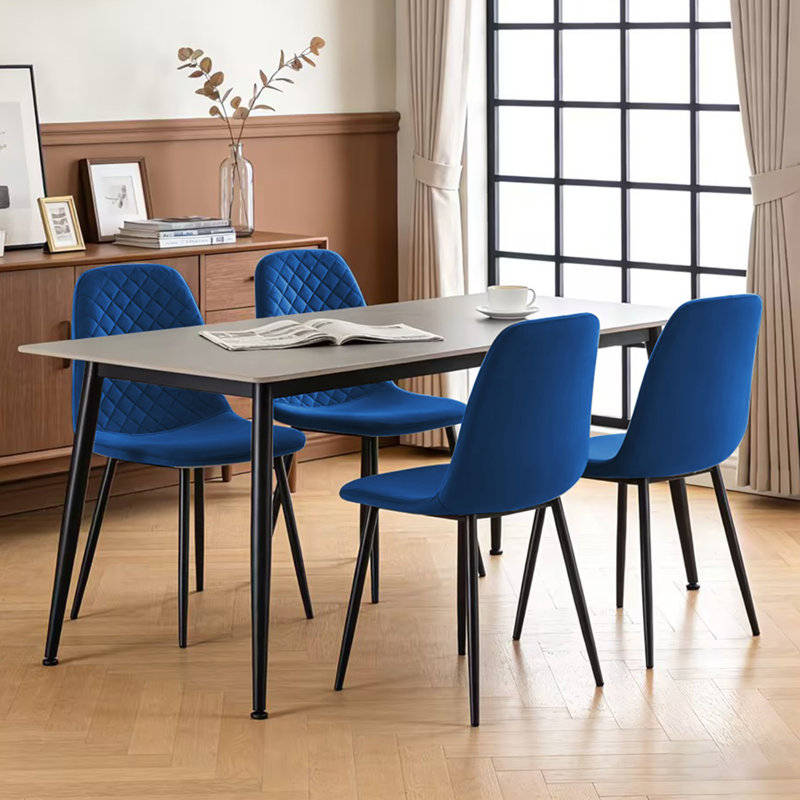 Kaylani Modern Upholstered Dining Chair, Blue Velvet, Black