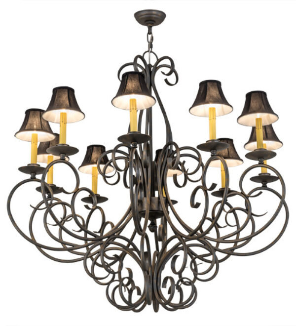 10 - Light Dimmable Classic / Traditional Chandelier, Antiquity Premium, Cream Silk Pleat