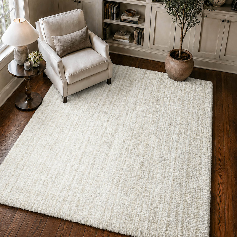 Tapis à rayures Shaggy Dream lavable à la machine de qualité supérieure, Ivory, 10' x 14'