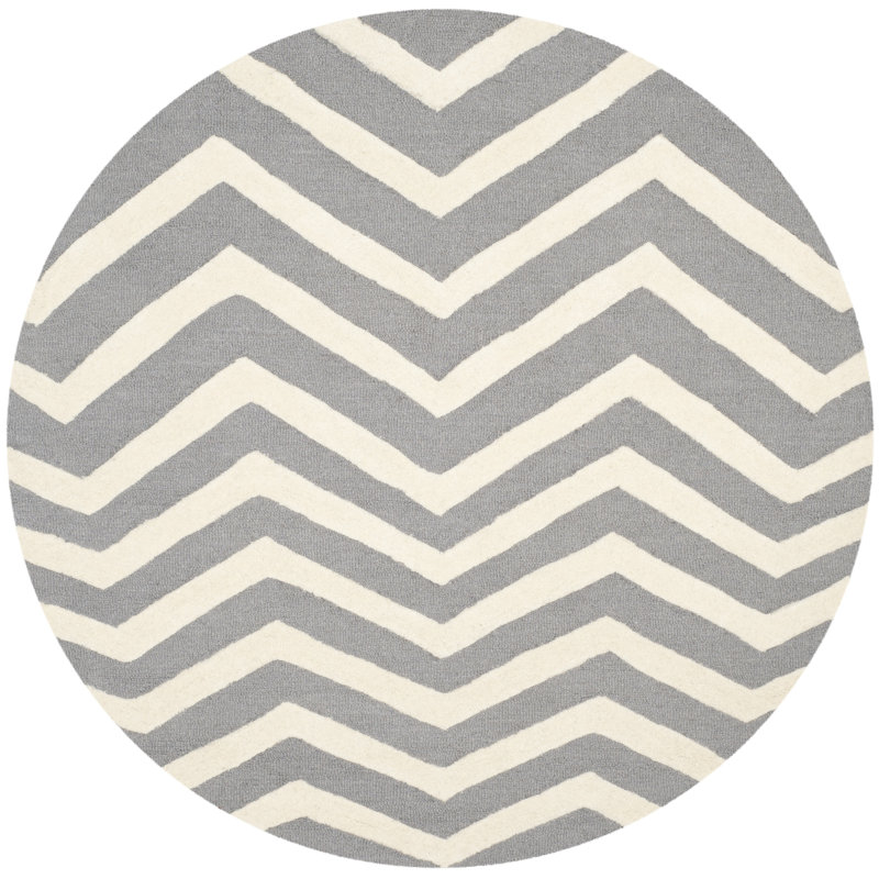 Sanyla Hand Tufted Wool Chevron Rug, Round 6'