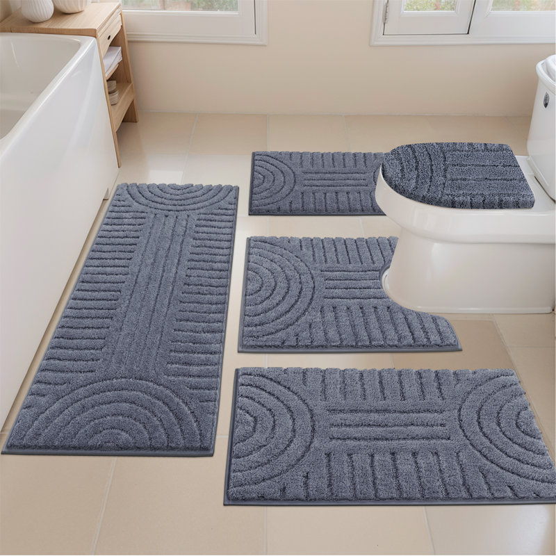 Ensemble de tapis de bain en microfibre 5 pièces avec envers antidérapant, Gris foncé
