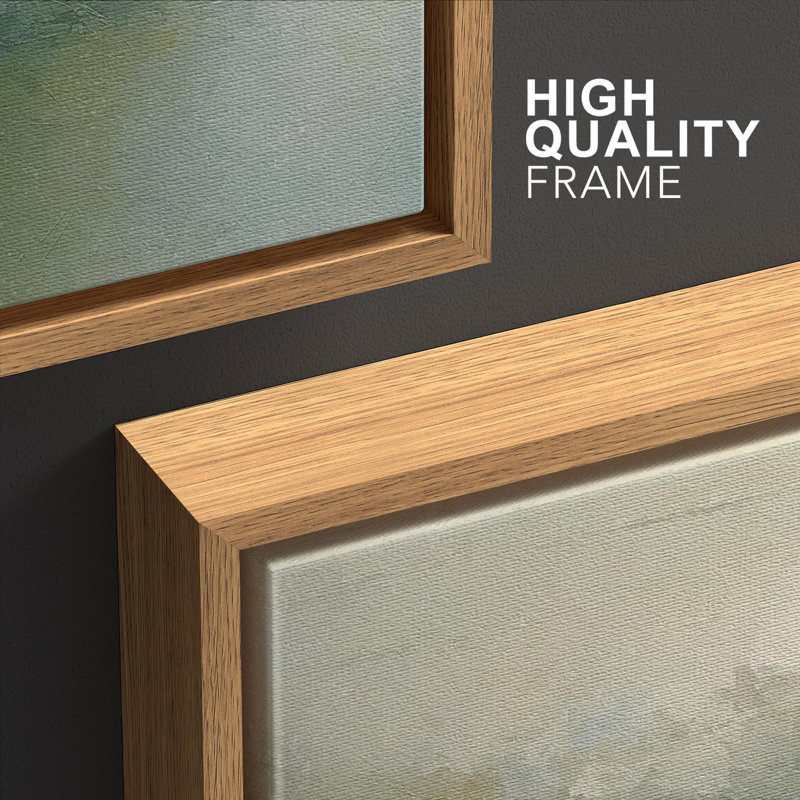 Abstract Landscape " Emerald Green Pastel Pine Tree Forest Nature Rustic " 3 - Pieces, Natural, Floater Framed Print