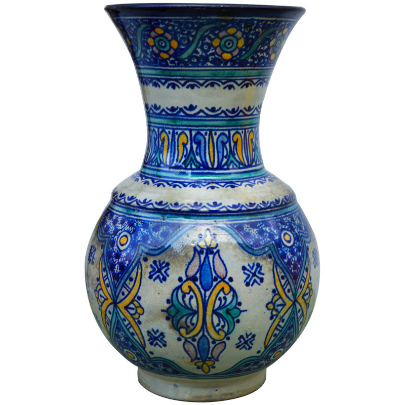 Vase de table intérieur / extérieur bleu / blanc 14 po