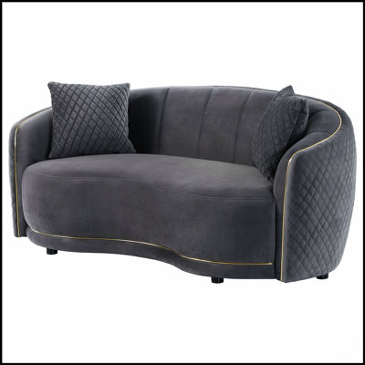 Lorraine Upholstered Curved Loveseat With Textural Diamond Tufting And Elegant Gold Trim, Perfect For Glamorous Living Rooms