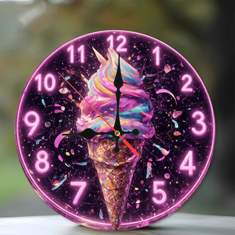 Horloge crème glacée, chiffres effet néon