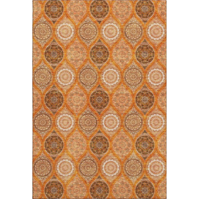 Premium Machine Washable Prisco Orange Rug