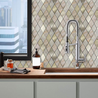 Rose Gold Slate Diamond Pattern Peel & Stick Aluminum Tile Size:295 x 295 x 4.5 mm