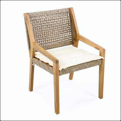 Ensemble de chaises de salle à manger 6 pièces en bois d'acacia et en osier avec coussins crème