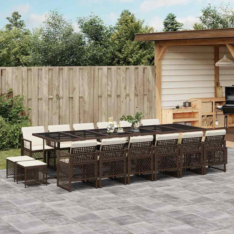 Patio Dining Set with, Cream White, 17 Pieces: Table, 4 Stools, 12 Chairs, Brown