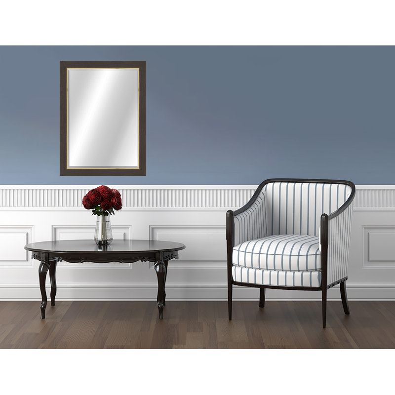 Town & Country Rectangle Solid Wood Beveled Wall Mirror, White/Gold, 33.5" x 27.5"