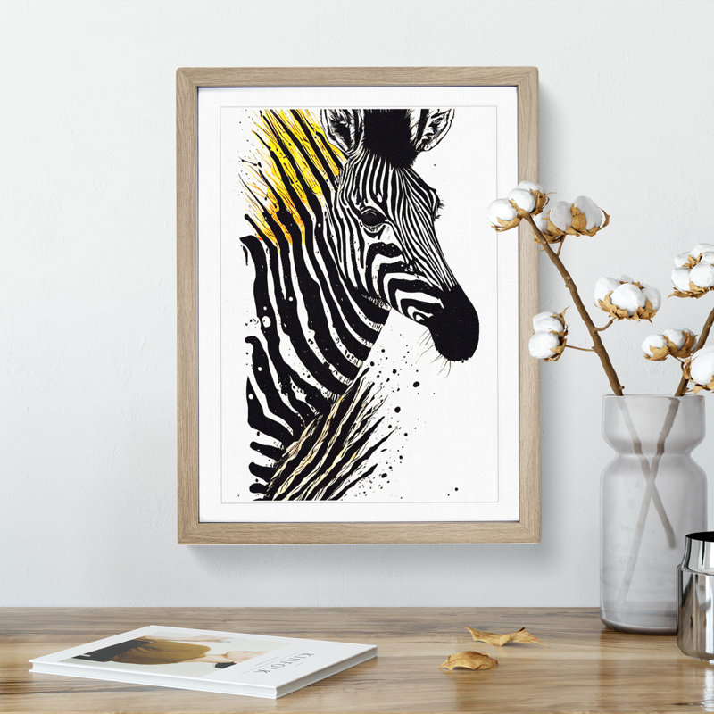 Eccentric Zebra - Single Picture Frame Painting, 64cm H x 46cm W x 2cm D, Oak