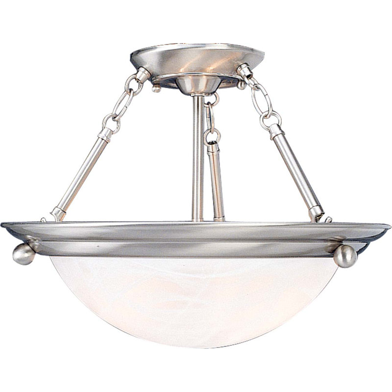 Aguajito 4-Light Indoor Brushed Nickel Single Fluorescent Pendant with Alabaster Glass Bowl Shade