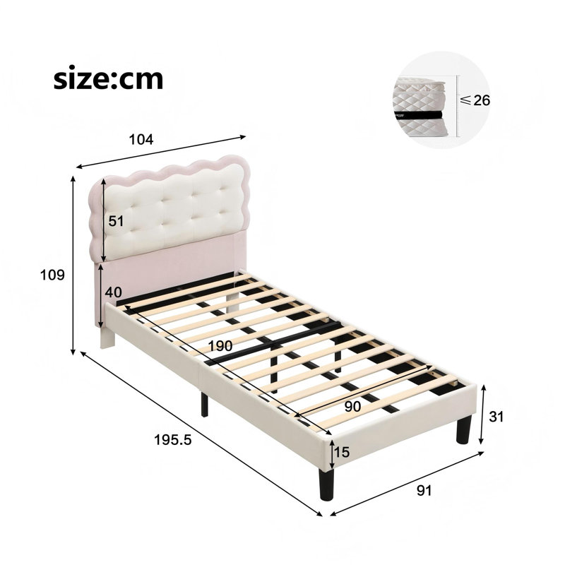 Upholstered Bed, Single (3')
