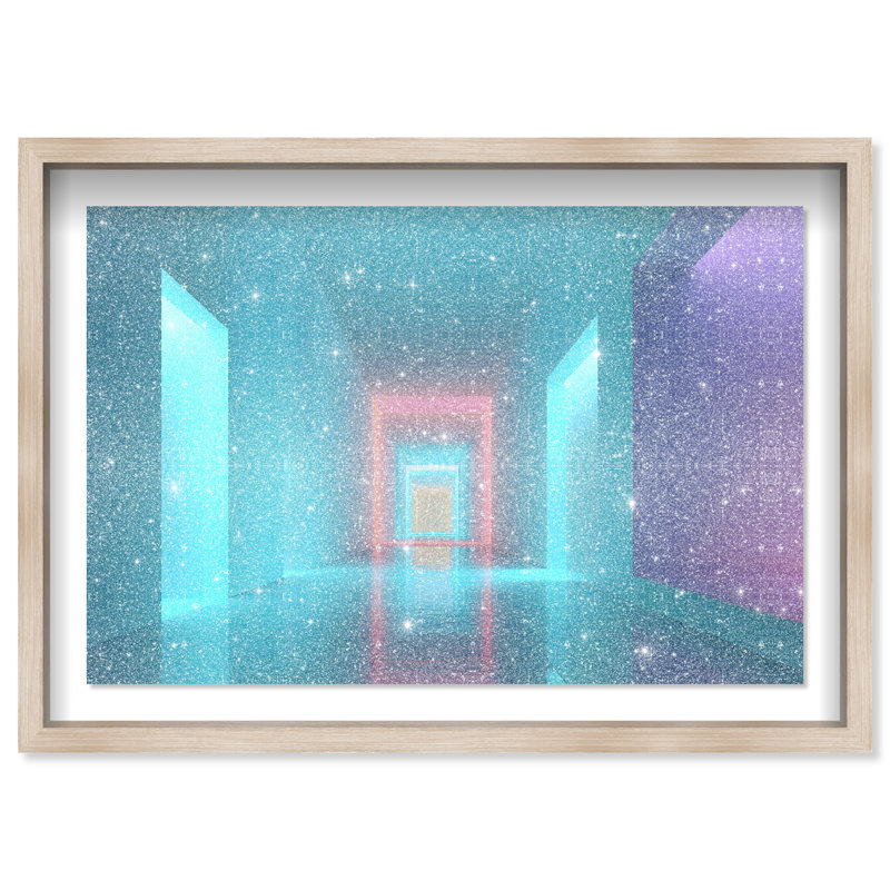 Cerulean Corridor III Shadowbox Abstract Print by Oliver Gal, Black Frame, 15 x 10, 37.5"H x 25.5"W, Natural Oak Shadowbox