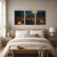 Ensemble de 3 toiles brillantes «Jack-O-Lanterns and Haunted Halloween»-2130728980